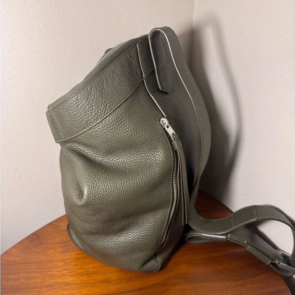 AllSaints Olive Green Textured Leather Backpack